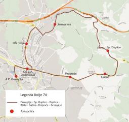 SHEMA LINIJE 74- Grosuplje – Spodnje Blato – Gatina – Spodnje Duplice – Grosuplje